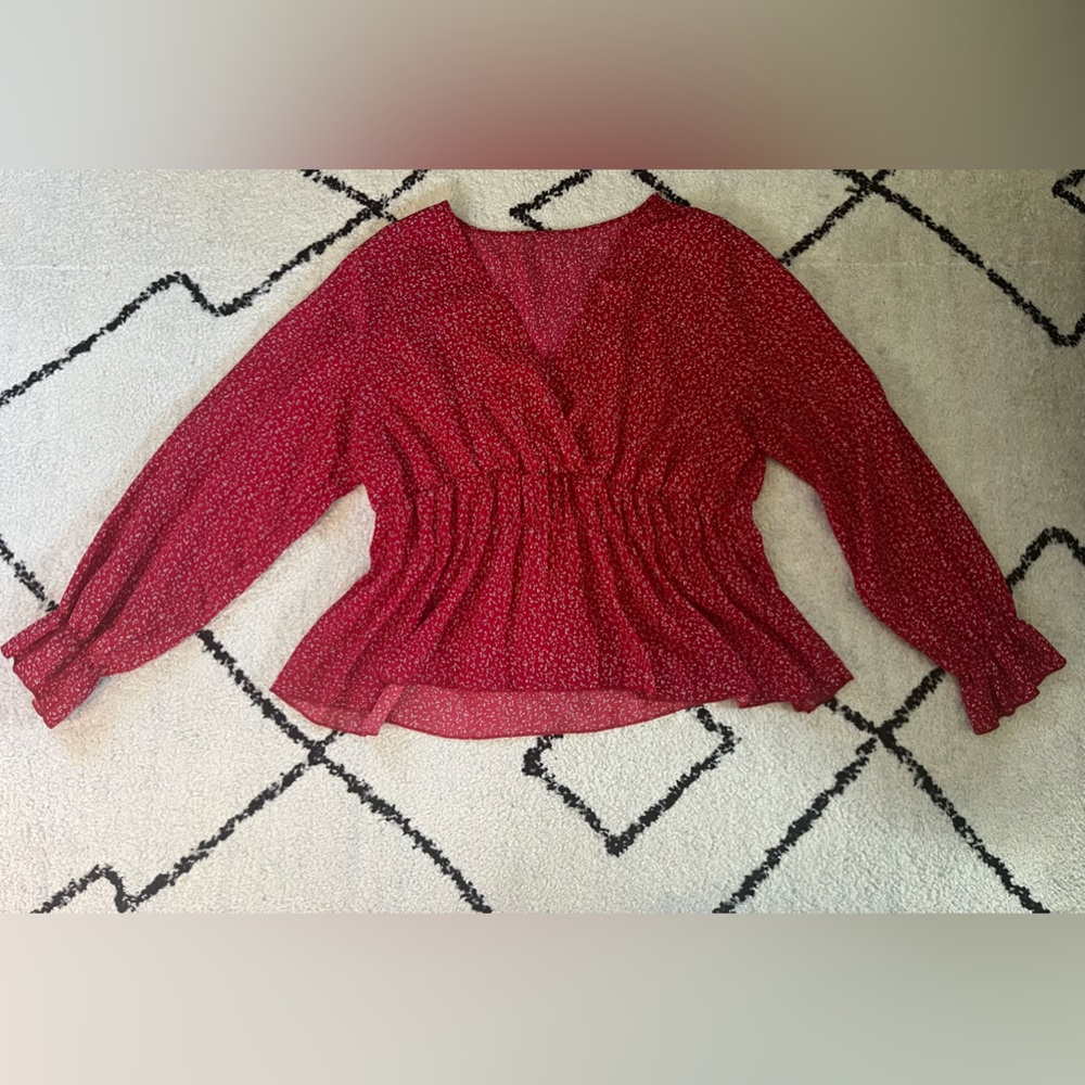 Red V-Neck Peplum Top